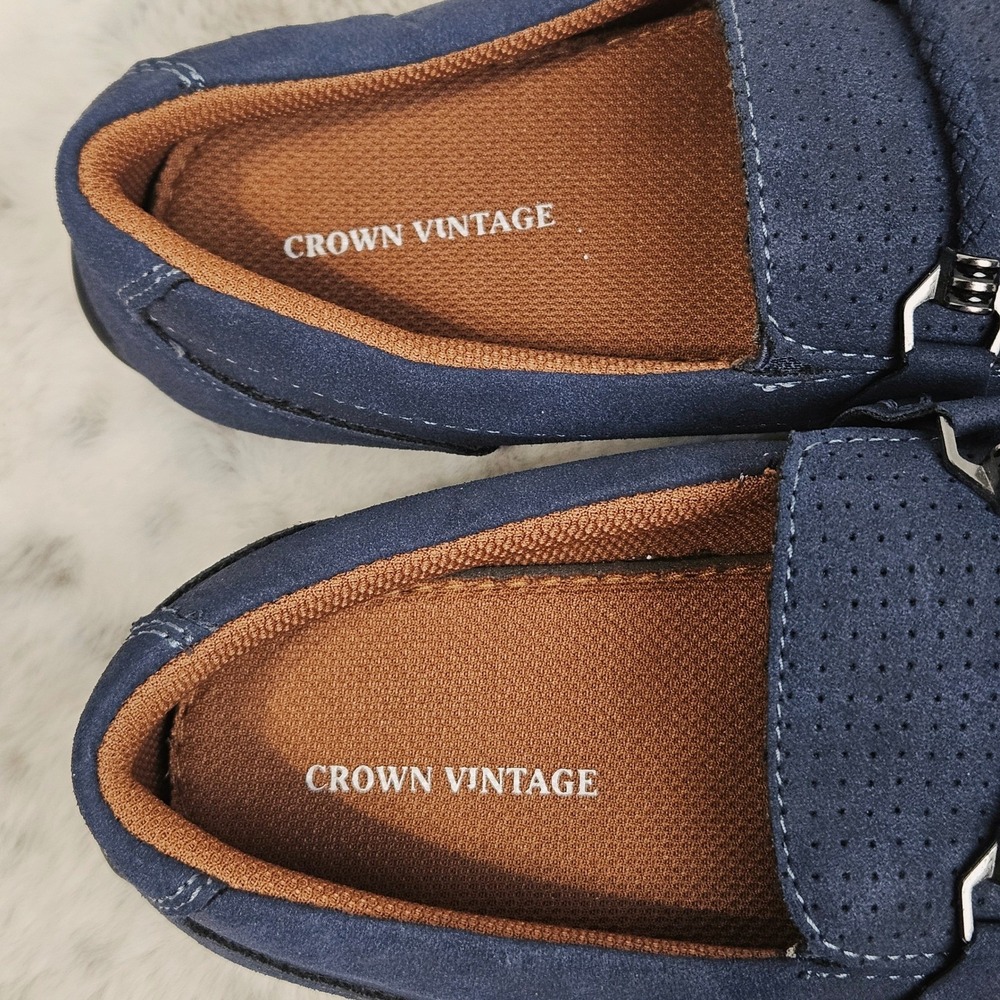 Crown Vintage Blue Leo Perforated Faux Suede Loafers 3 Boys Preppy Academia - Picture 6 of 8